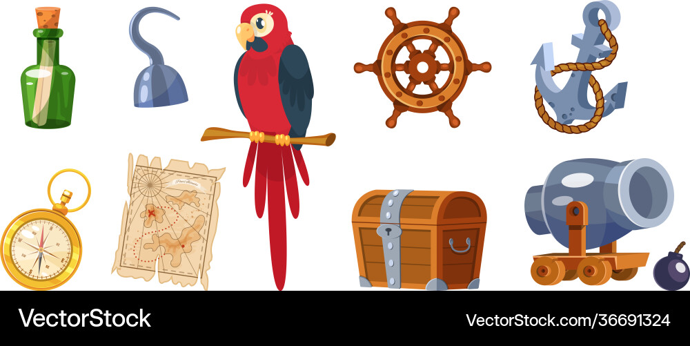 Adventure pirate set ship equipment Adventure pirate set ship equipment vector image