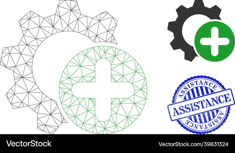 Assistance grunge badge and web network add Assistance grunge badge and web network add vector image