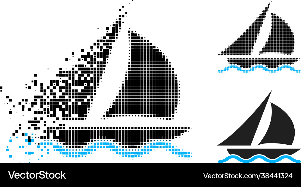 Burst pixelated sailing icon with halftone version Vector Image