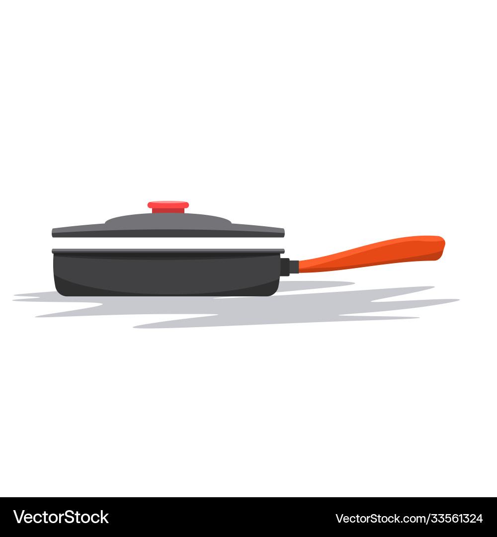 Frying pan with handle and cover from side view vector image