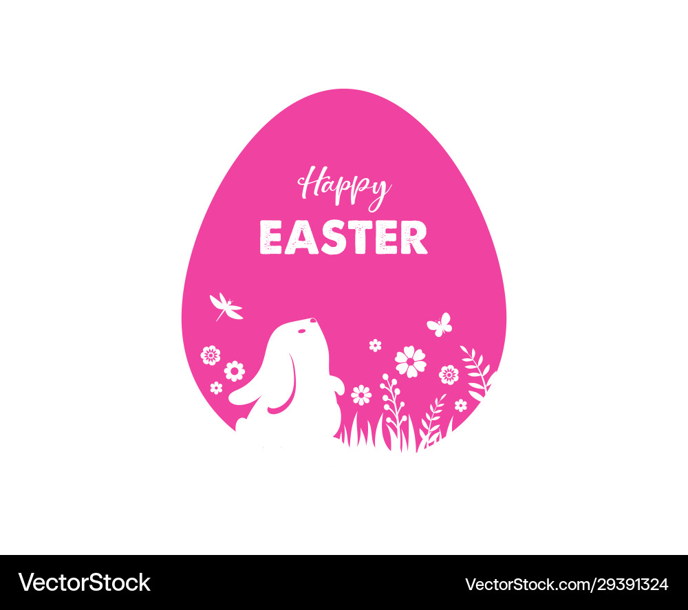 Happy easter banner with bunny flowers and eggs vector image