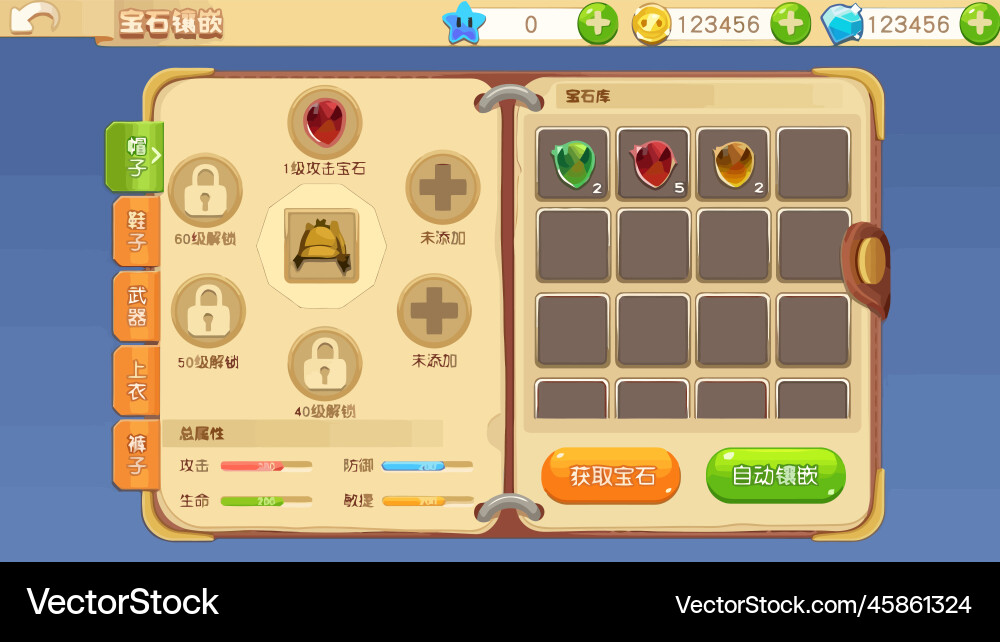 Komplettes Set von Level-Taste Spiel ui Pop-up-Symbol vektorbild
