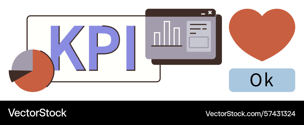 Kpi metrics dashboard with chart heart and ok Kpi metrics dashboard with chart heart and ok vector image