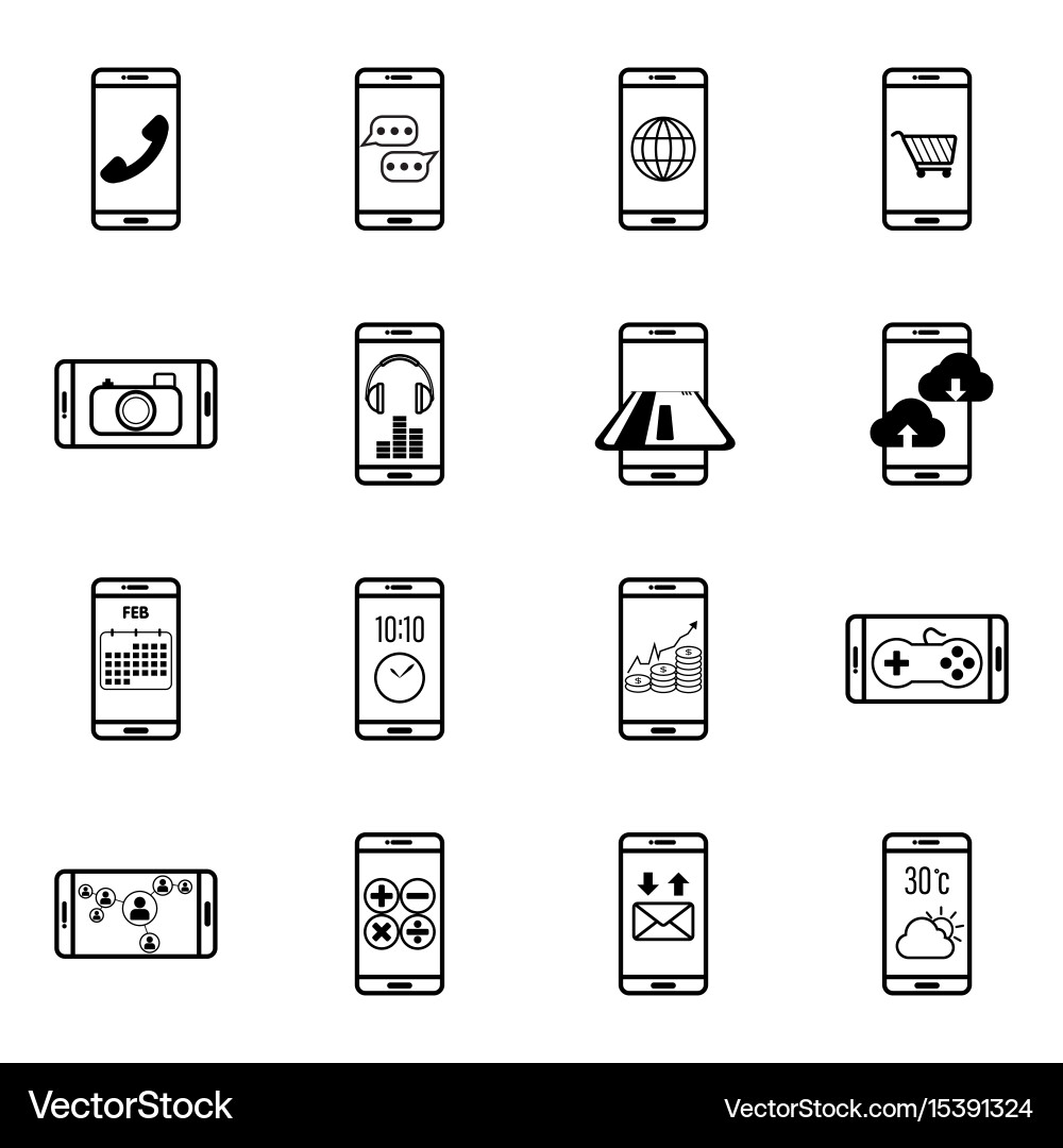 Mobile Function Icons - Line Style Vector Image