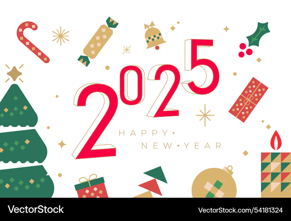 New year 2025 greeting card holiday elements New year 2025 greeting card holiday elements vector image