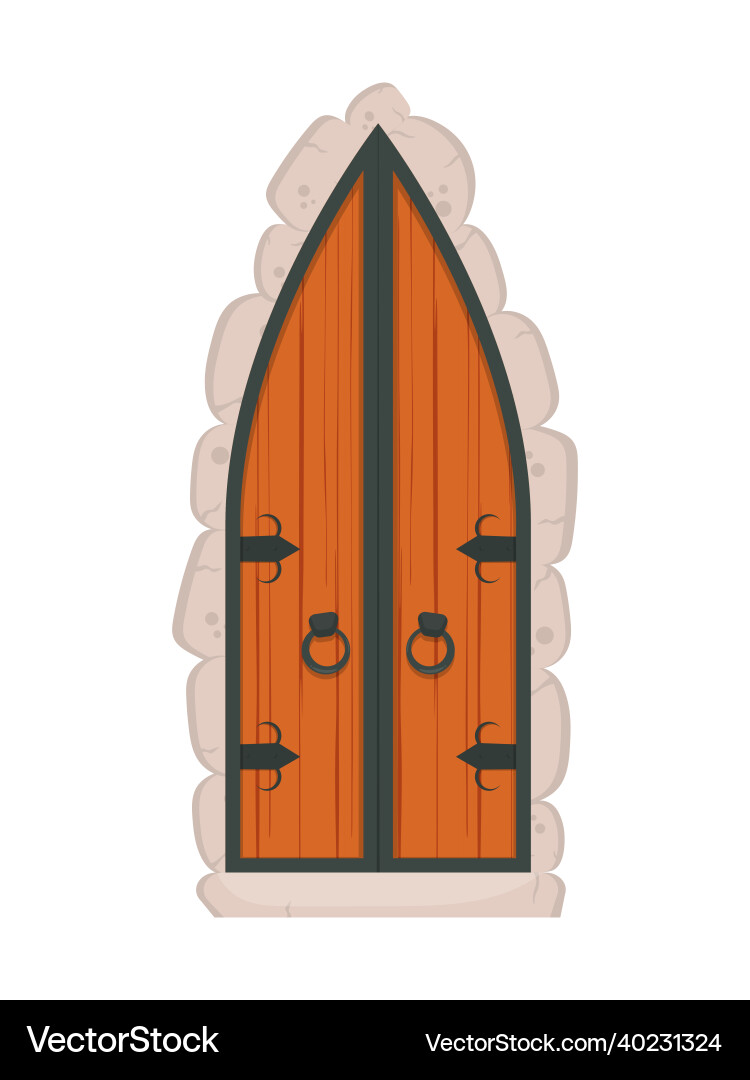 Old wooden triangular doors with stone cladding Old wooden triangular doors with stone cladding vector image