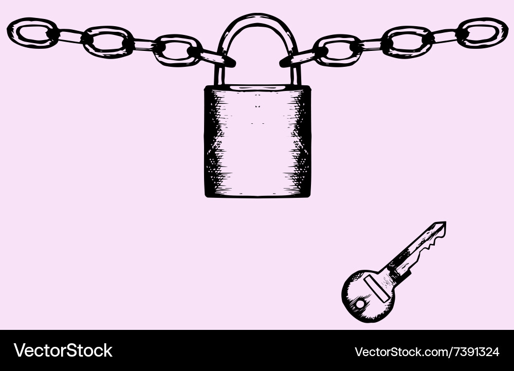 Padlock with Chain and Key Sketch vector image