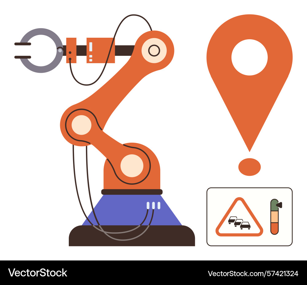 Robotic arm and navigation concept with map pin Robotic arm and navigation concept with map pin vector image