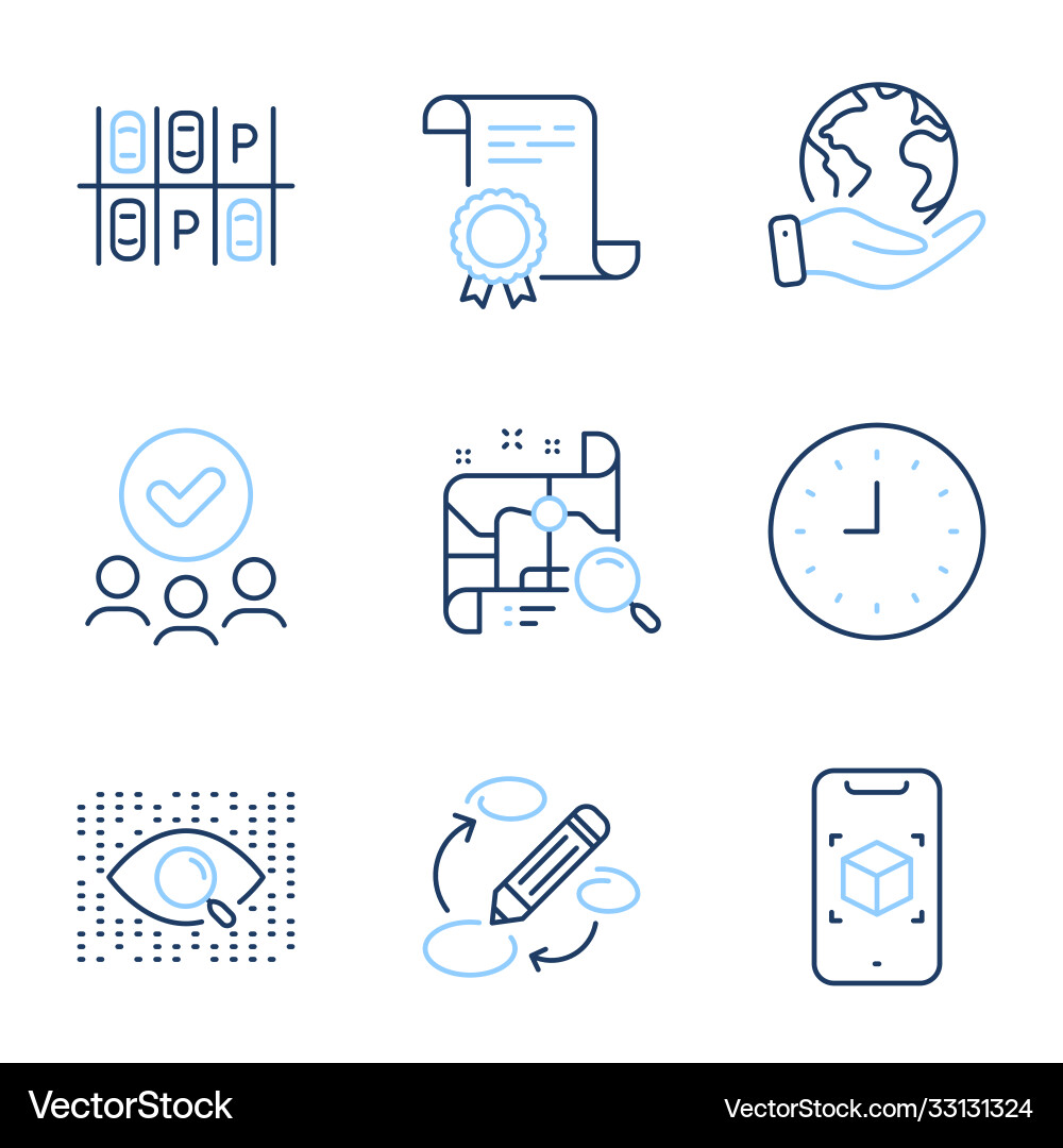 Search map keywords and clock icons set Search map keywords and clock icons set vector image