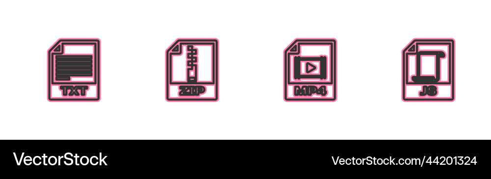 Set line txt file document mp4 zip and js icon Set line txt file document mp4 zip and js icon vector image