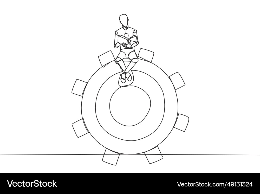 Single continuous line drawing robot artificial vector image
