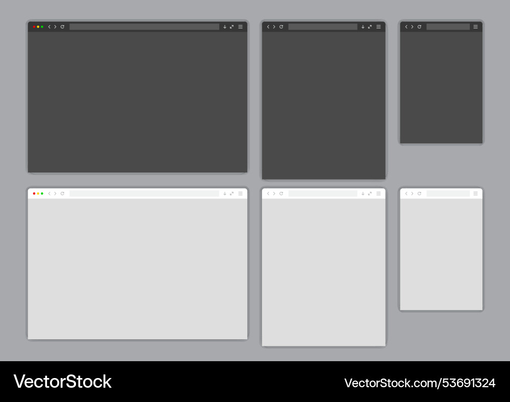 Web browser window light and dark template Web browser window light and dark template Vector Image