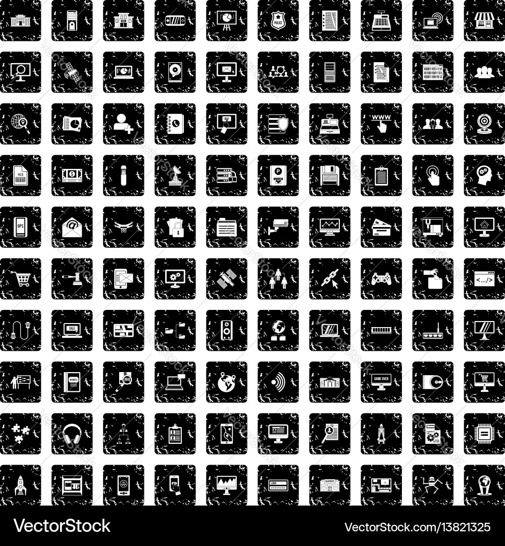 100 database icons set grunge style 100 database icons set grunge style vector image