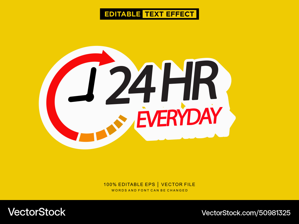 24 hours text effect editable template vector image