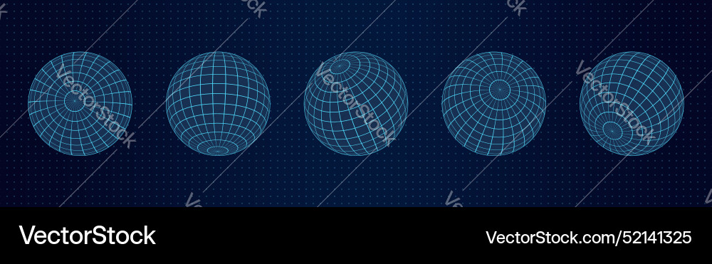 3d sphere shapes with abstract wireframe grids 3d sphere shapes with abstract wireframe grids vector image