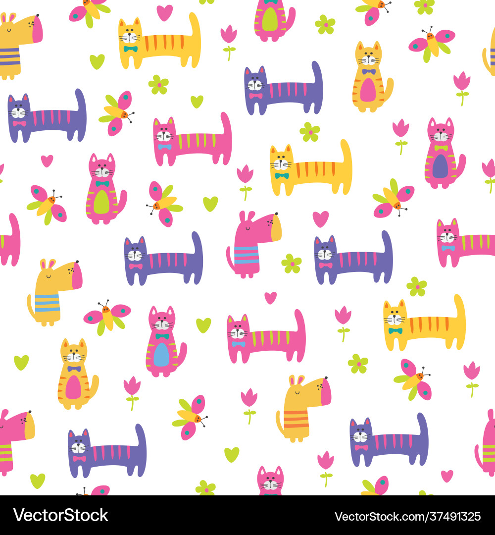 Cute Doodle Cats & Dogs Pattern vector image