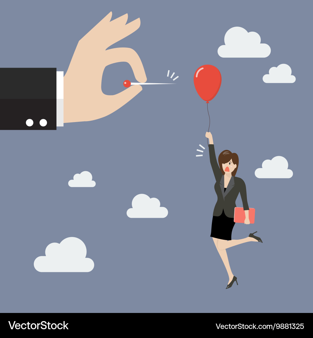 Hand pushing needle to pop the balloon of woman Vector Image