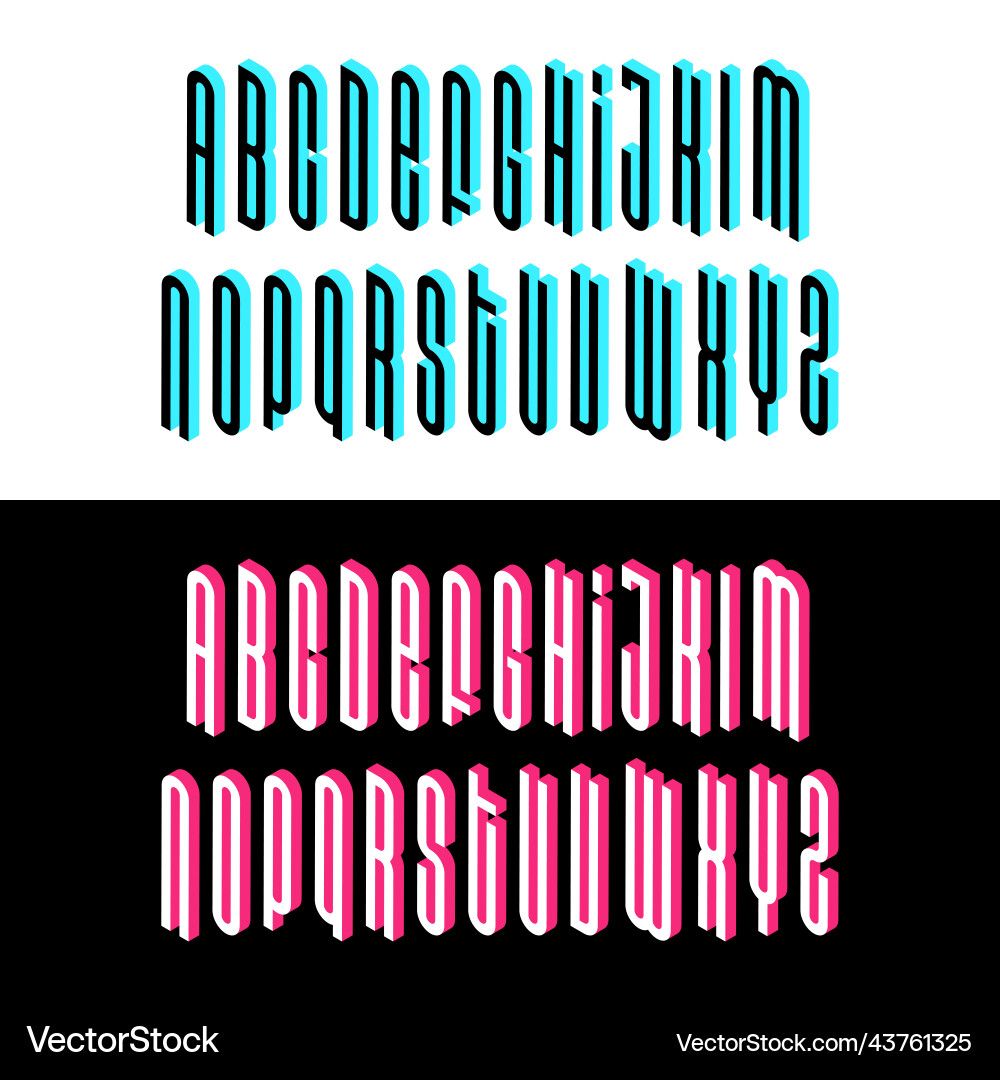 Isometric alphabet font 3d effect letters numbers Vector Image