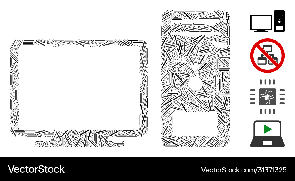 Linear desktop computer icon collage Vector Image