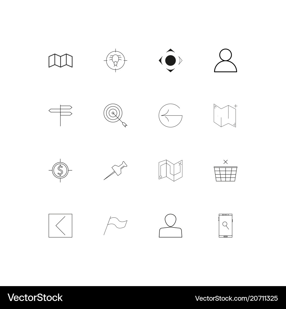 Maps and navigation simple linear icons set Vector Image