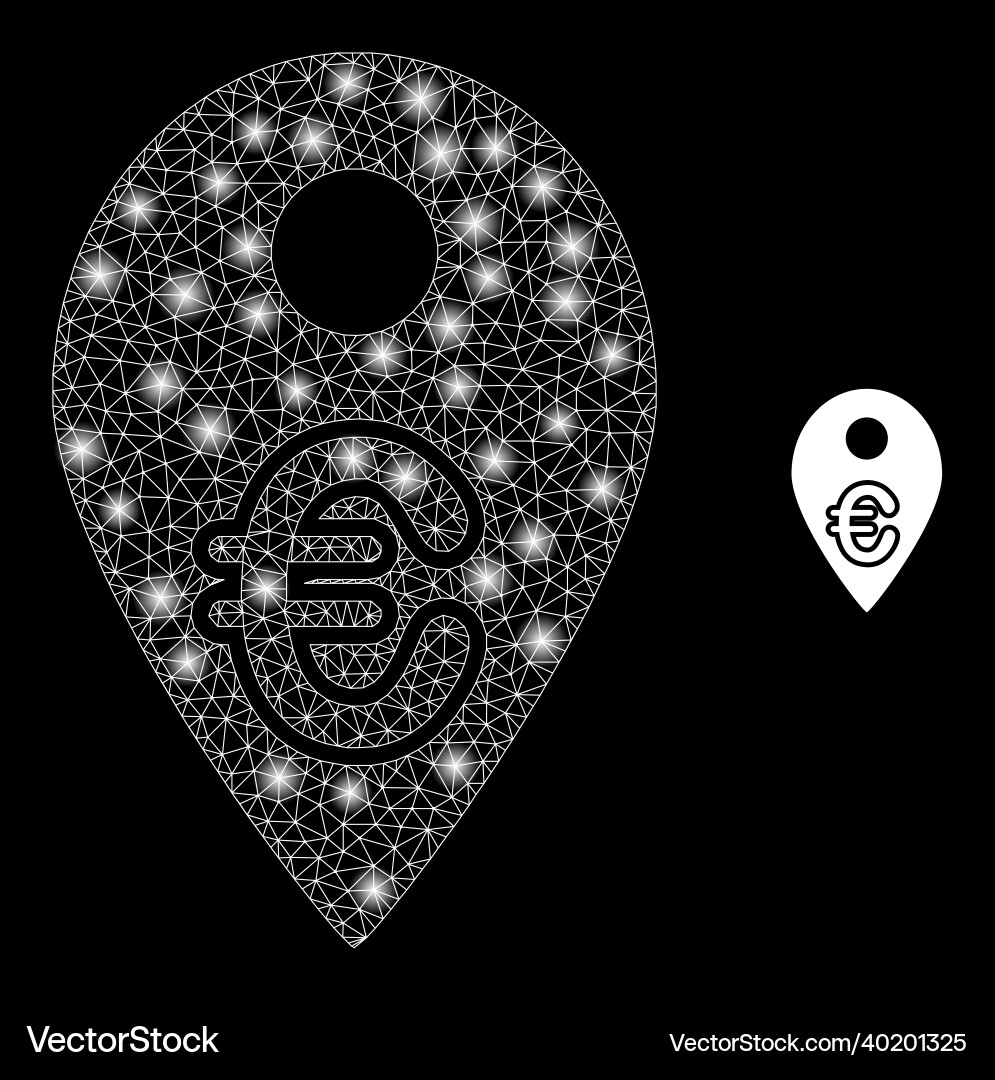 Mesh web euro map marker with glowing Mesh web euro map marker with glowing vector image