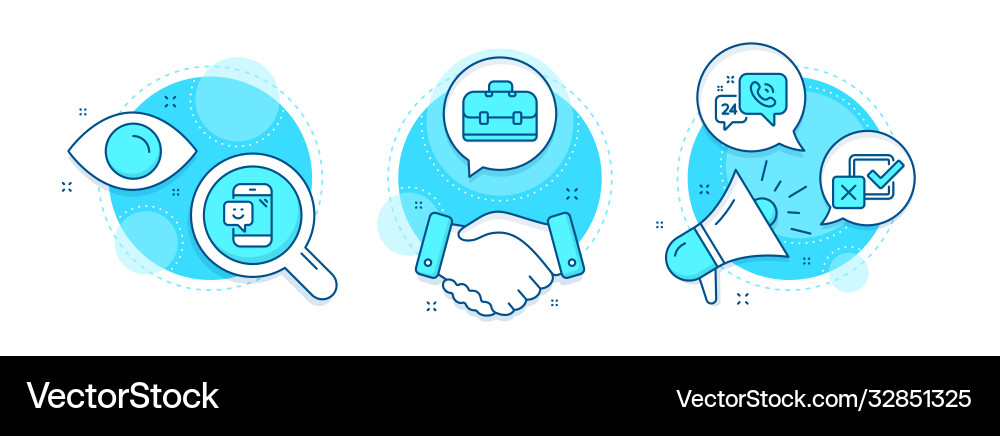 Portfolio smile and checkbox icons set 24h Vector Image
