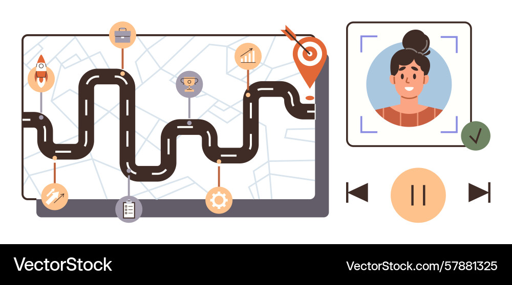 Roadmap navigation with milestones and video Vector Image