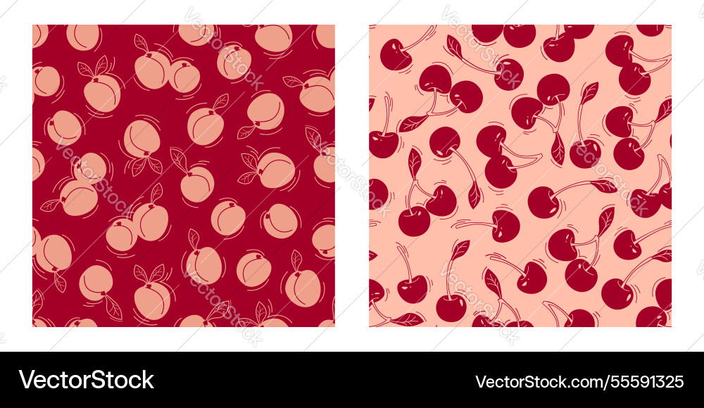 Seamless cherry and peach patterns set Seamless cherry and peach patterns set vector image