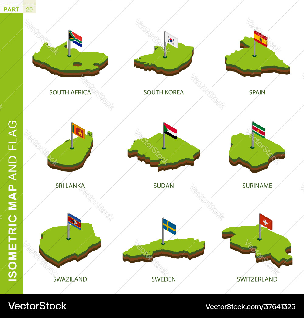 Set 9 isometric map and flag 3d shape Set 9 isometric map and flag 3d shape vector image