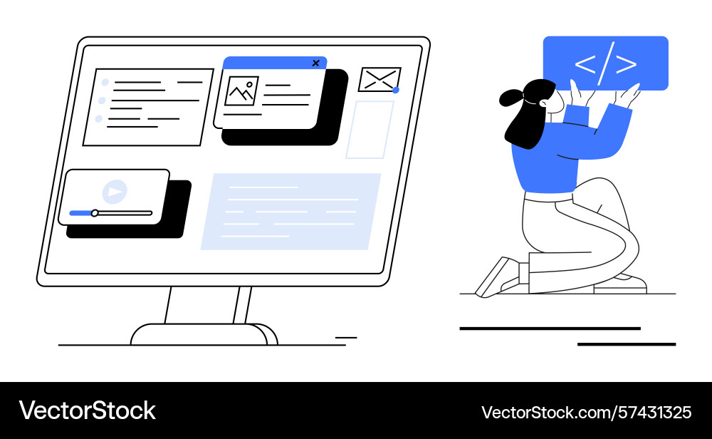 Woman coding and customizing web components Woman coding and customizing web components vector image