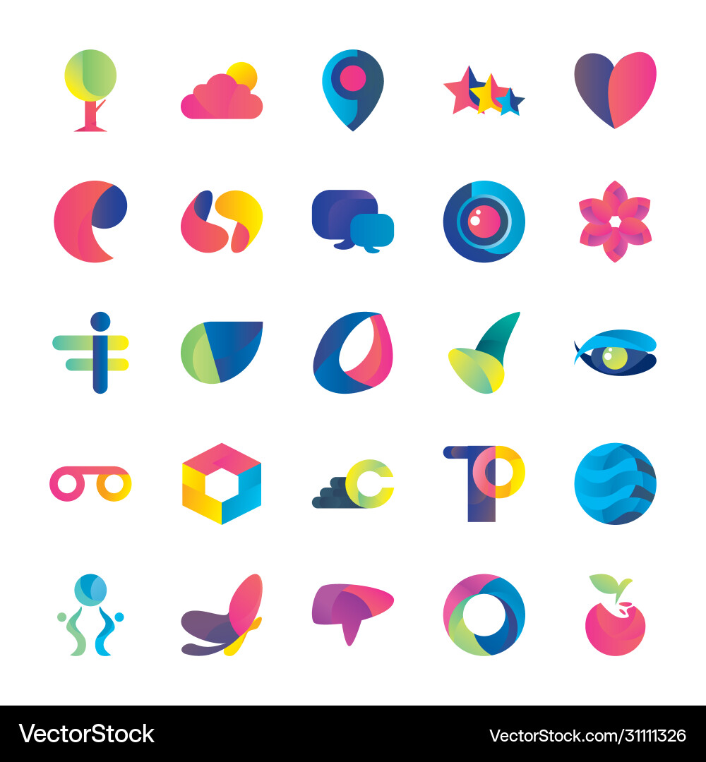 Abstract shapes gradient style icon set Vector Image