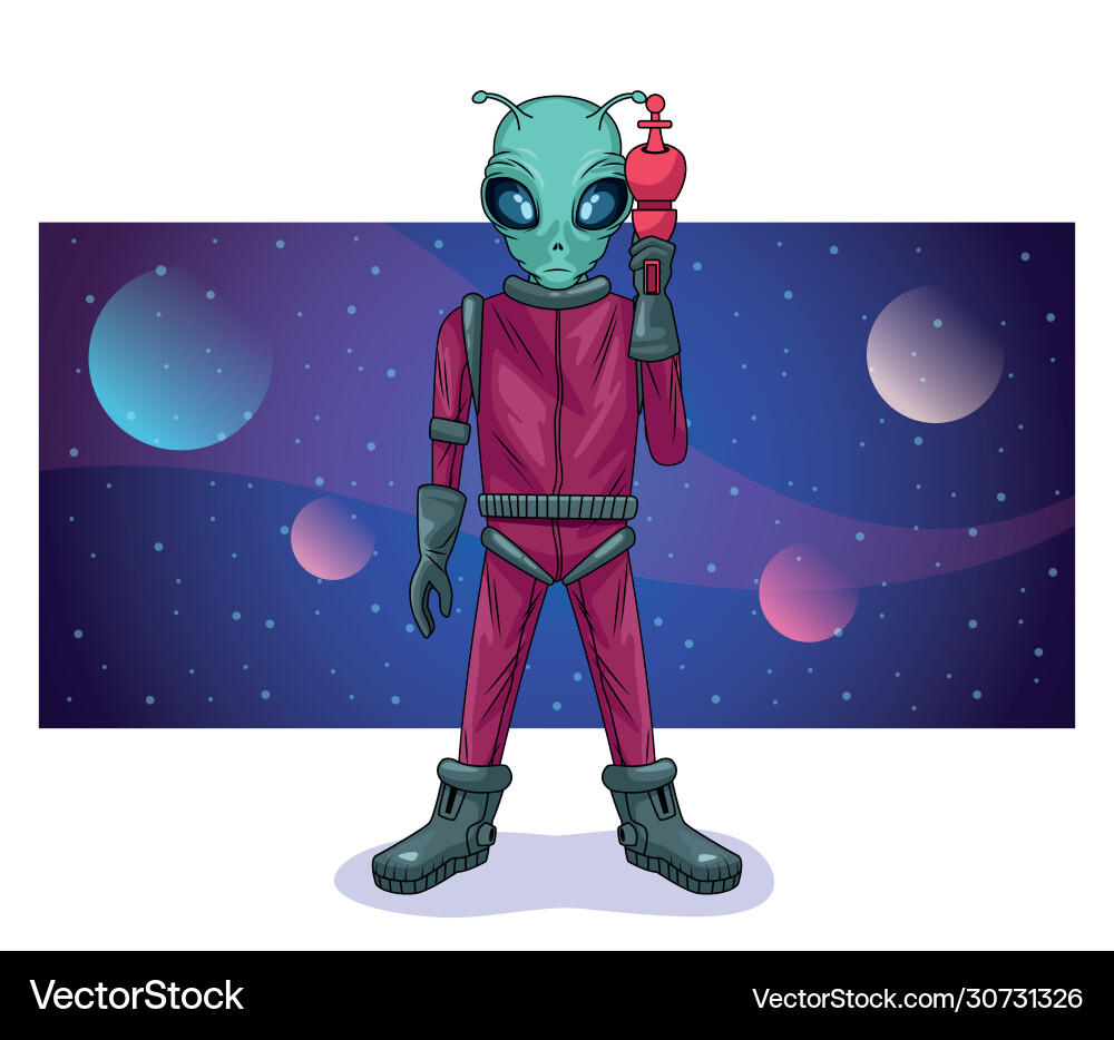Alien with weapon in space character vector image
