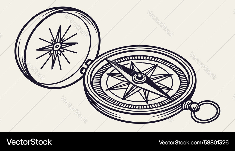 Compass with key ring portable navigation tool Vector Image