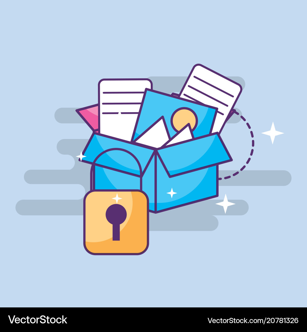 Cyber security storage box with files Cyber security storage box with files vector image