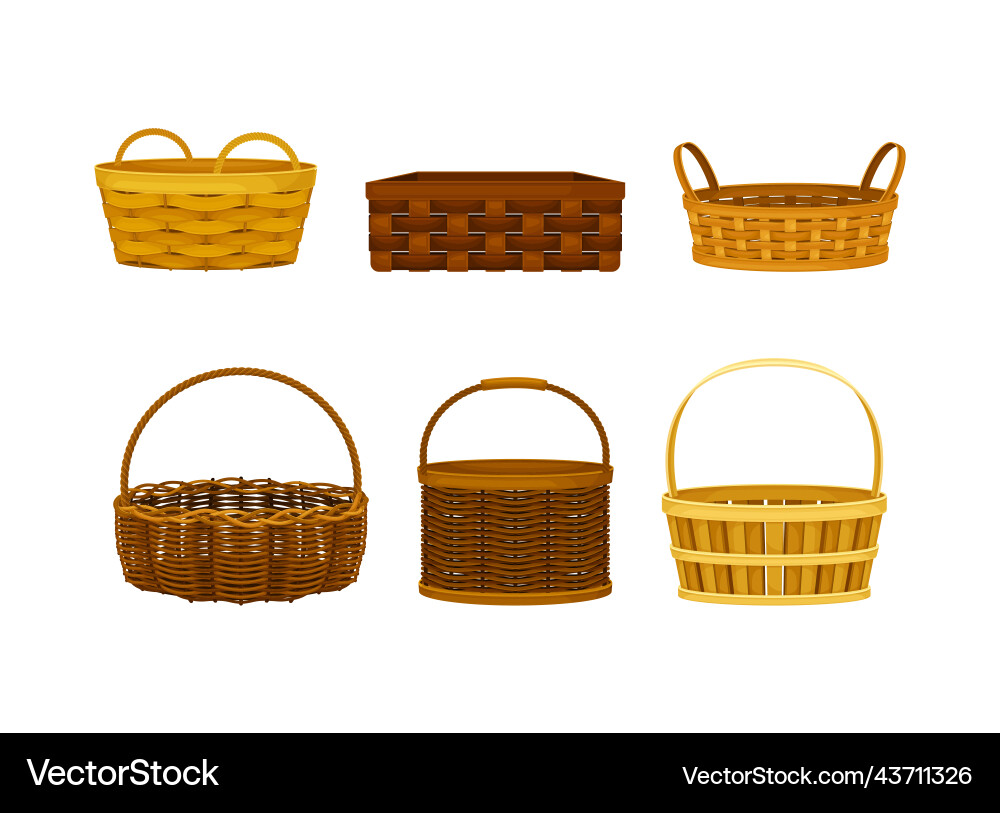 Empty wicker baskets set handcraft containers Empty wicker baskets set handcraft containers vector image