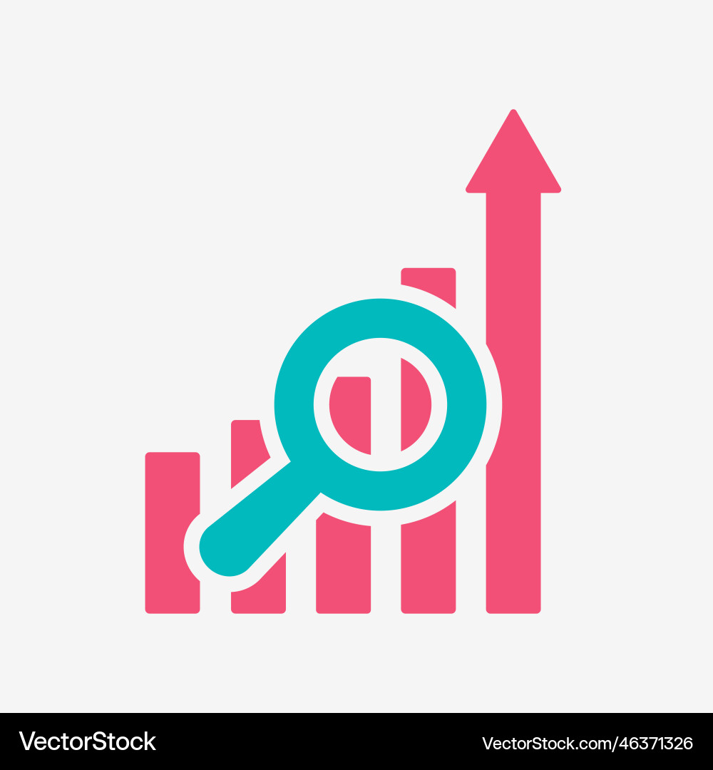 Growing graph with magnifying glass chart columns Vector Image