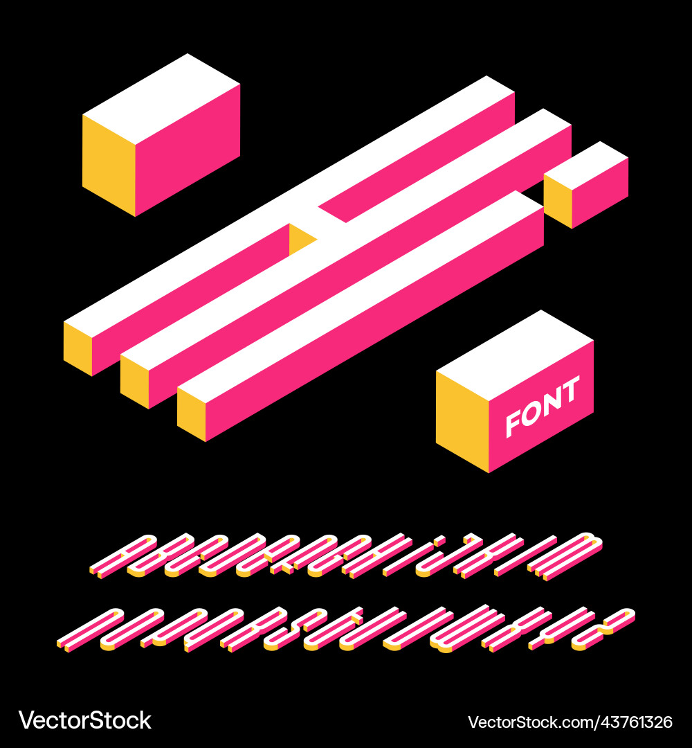 Isometric alphabet font 3d effect letters numbers vector image