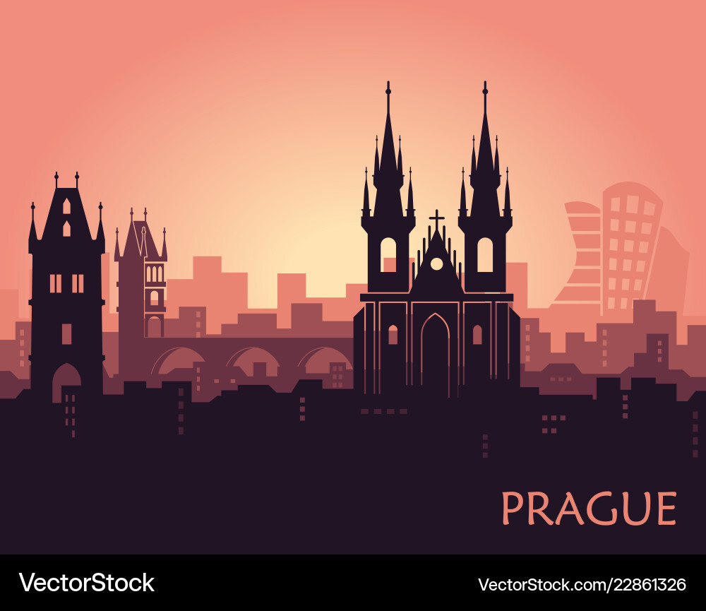 Landscape of prague with sights abstract skyline Landscape of prague with sights abstract skyline vector image
