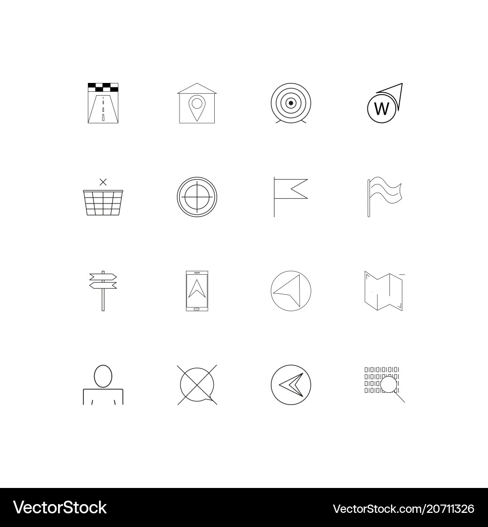 Maps and navigation simple linear icons set vector image