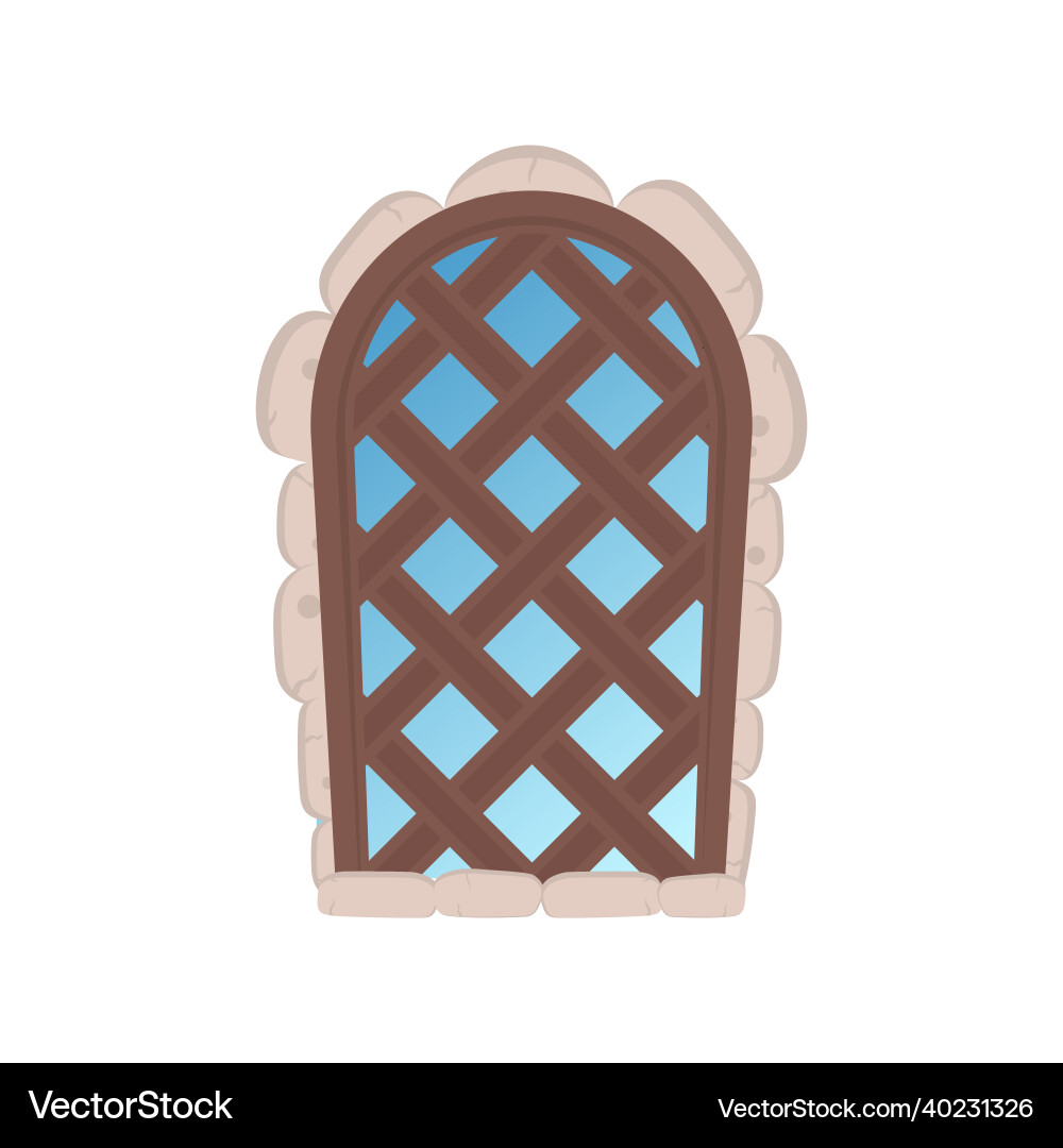 Old window with stone cladding wooden lattice Old window with stone cladding wooden lattice vector image