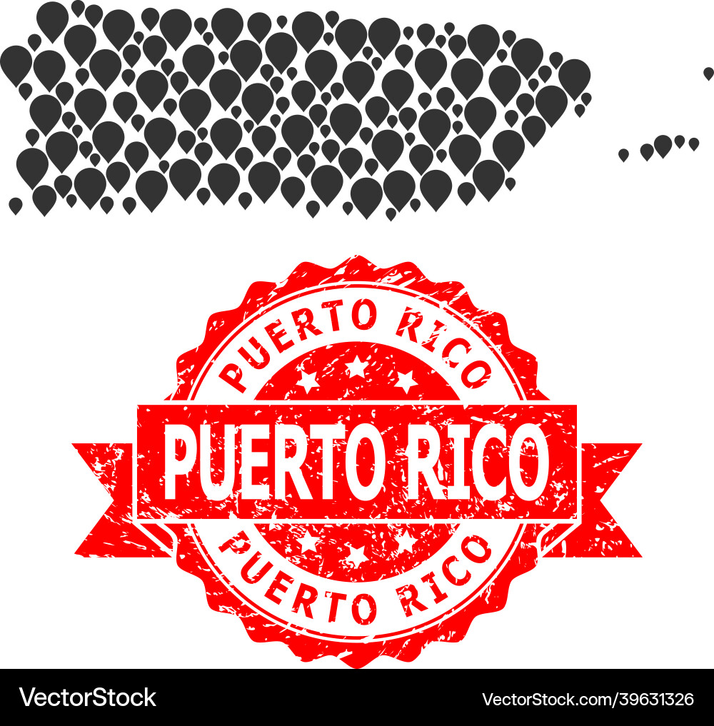 Rubber puerto rico seal and pointer mosaic map Rubber puerto rico seal and pointer mosaic map Vector Image
