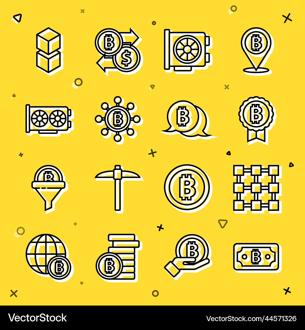 Set line cryptocurrency bitcoin blockchain Set line cryptocurrency bitcoin blockchain vector image