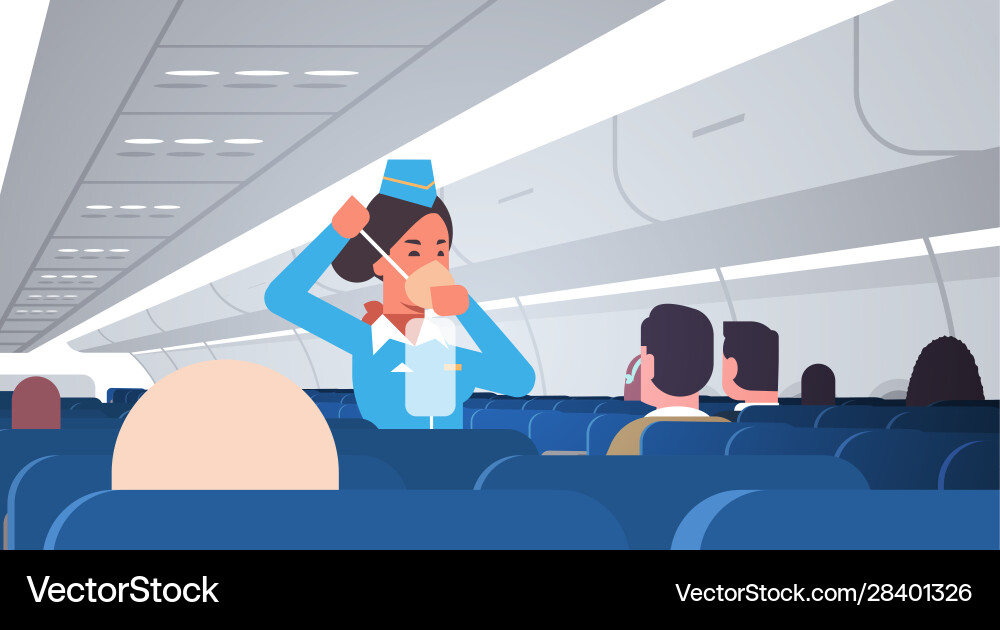 Stewardess explaining for passengers how to use Stewardess explaining for passengers how to use vector image