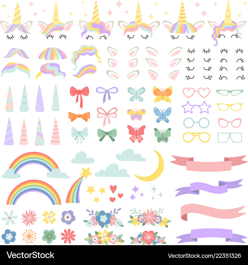 Unicorn Party Bundle - Cute Pony & Stars vector image