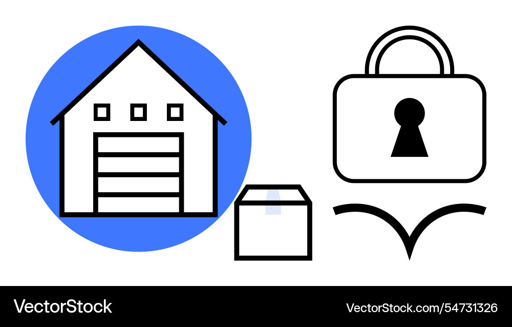 Warehouse with package and lock representing vector image