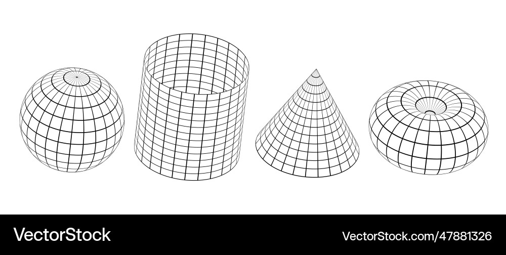 Wireframe shapes collection 3d outline sphere Wireframe shapes collection 3d outline sphere vector image