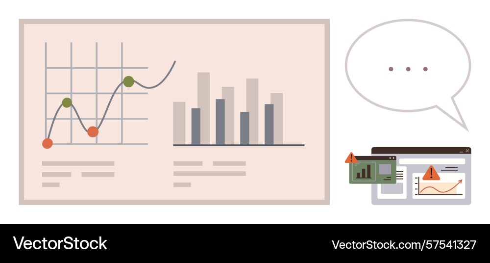 Corporate data analysis with graphs and warning vector image