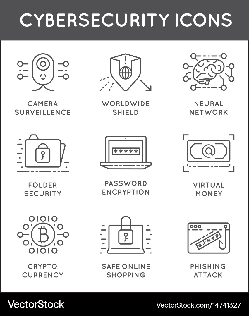Cyber security thin line icons set computer vector image