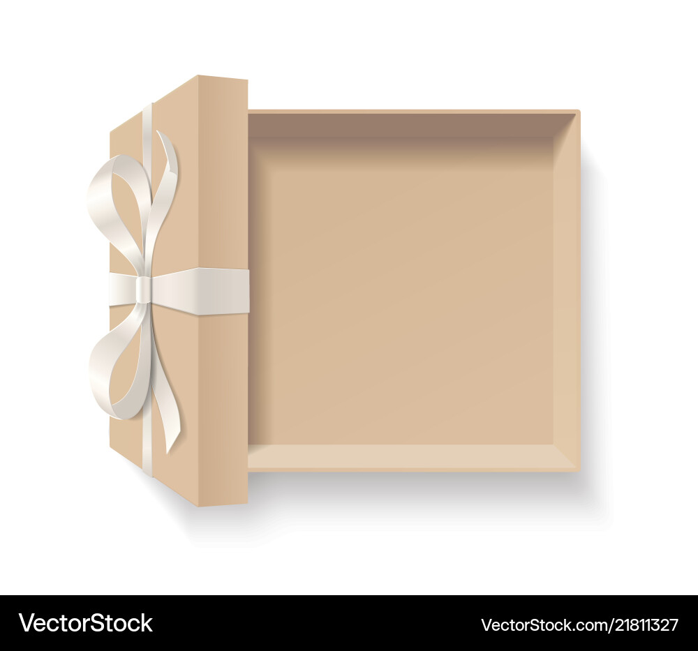 Empty open gift box with red color bow knot vector image