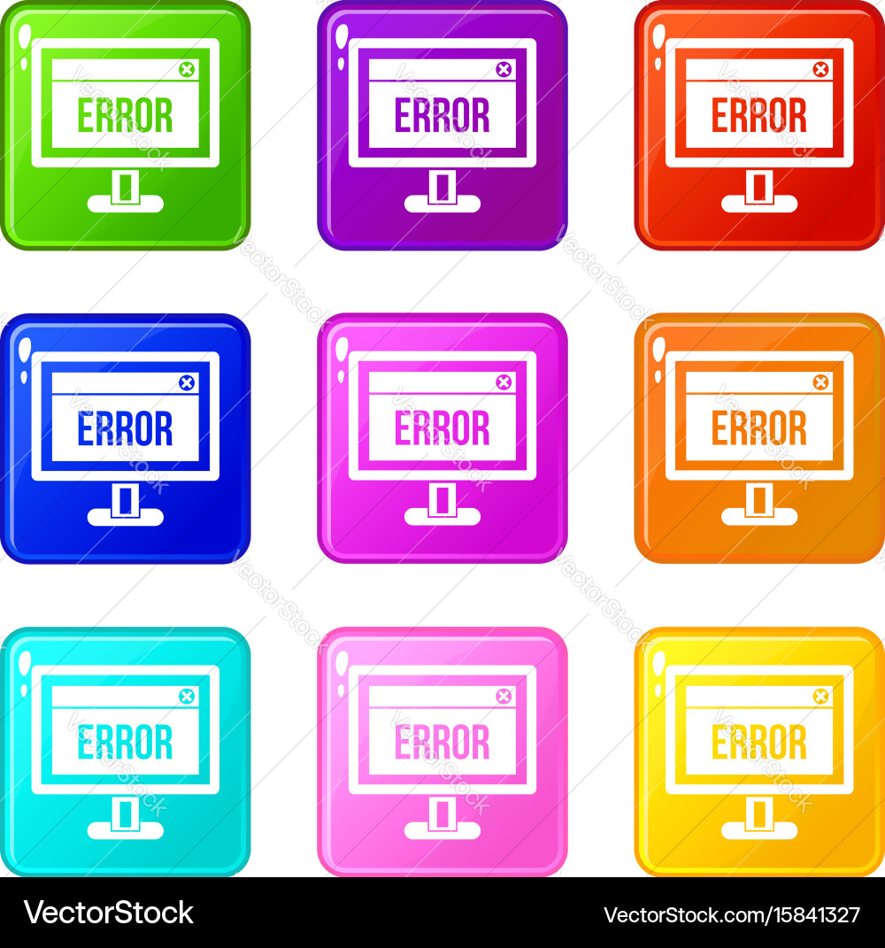 Error sign on a computer monitor icons 9 set vector image